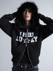 【IFEELLUCKY】Lucky fur hood zip up / 【アイフィールラッキー】ラッキーファーフードジップアップパーカー