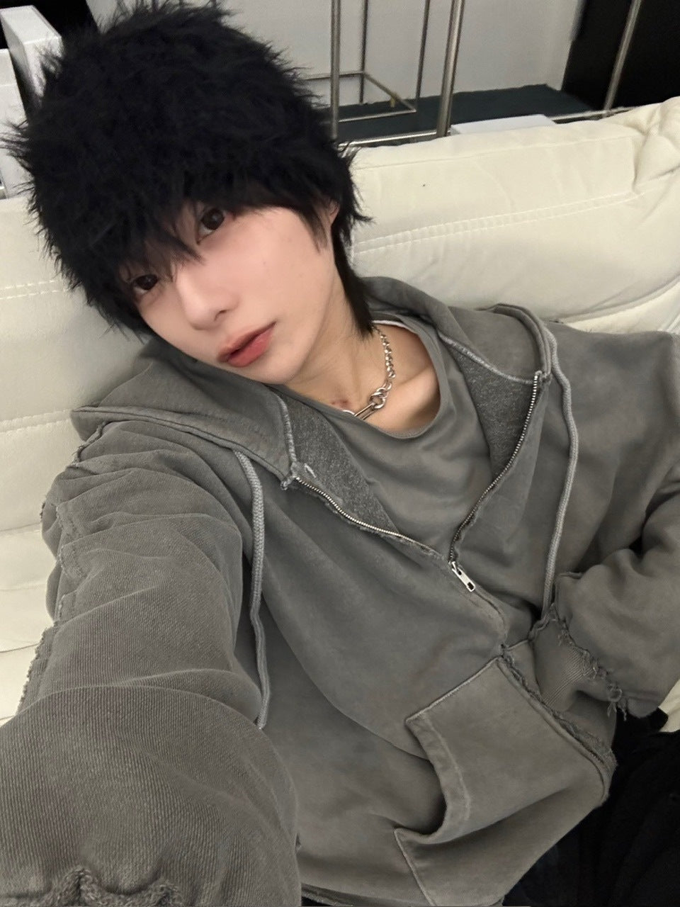 受注制【LUV CODE】pigment cropped zip up hoodie (2color)