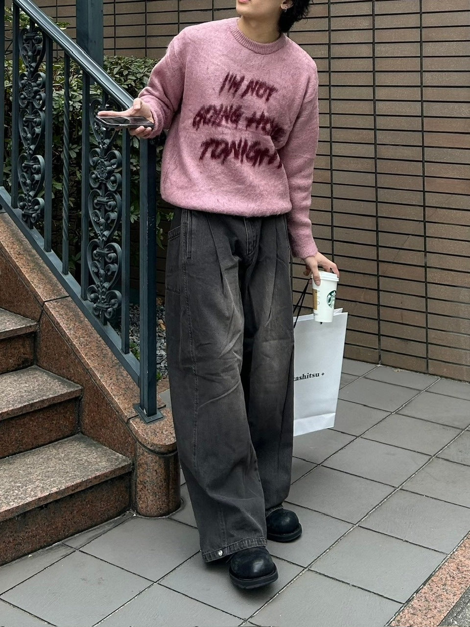 受注制【Chikashitsu +】unisex slogan knit (4color)