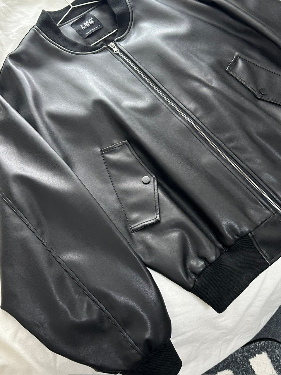 国際配送【LUV CODE】double zip up leather jacket