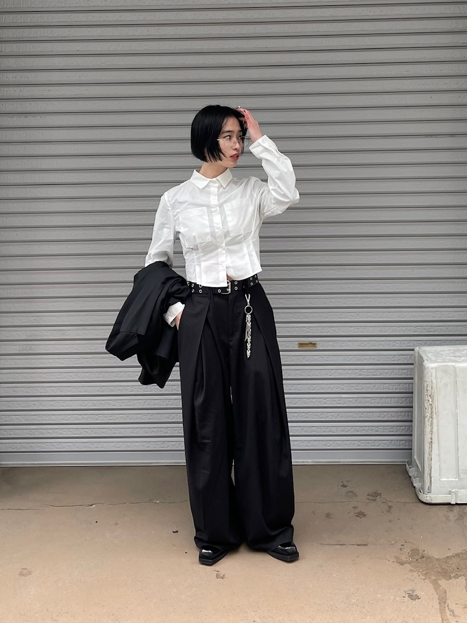 受注制【oaks】cropped pintuck pocket shirt (3color)