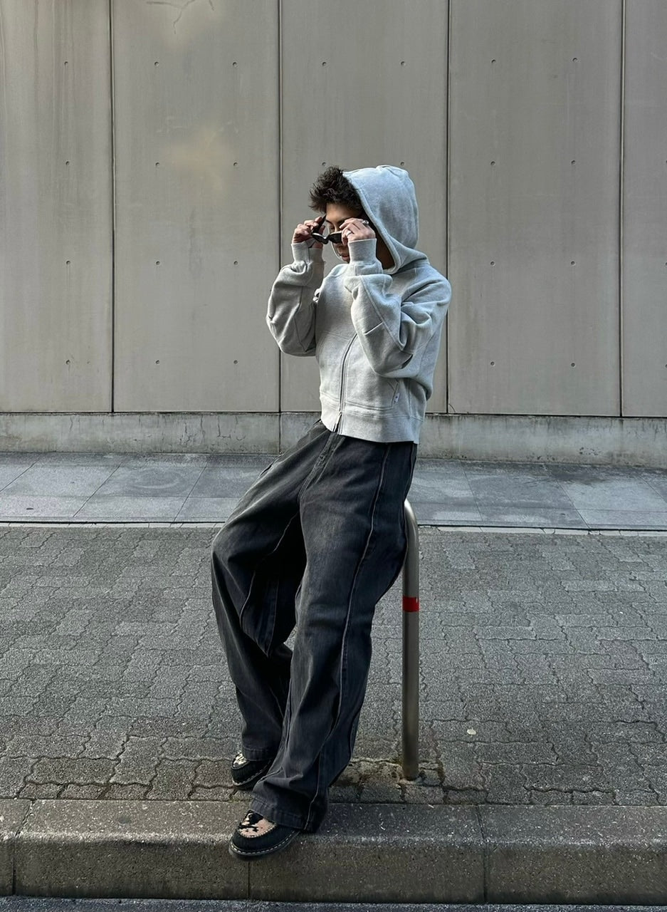 受注制【Chikashitsu +】wide curve denim pants