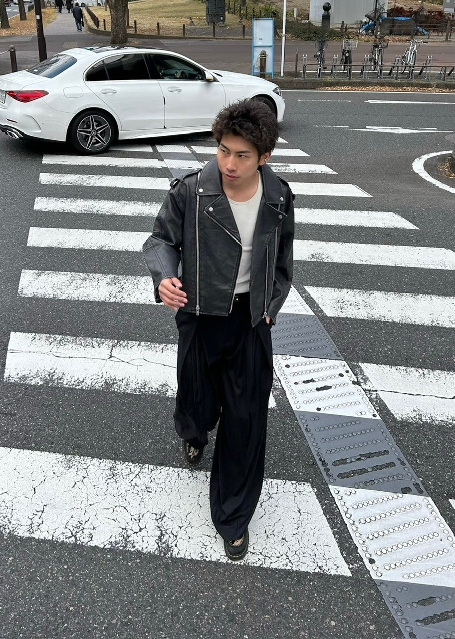 受注制【Chikashitsu +】aging wash cropped riders jacket