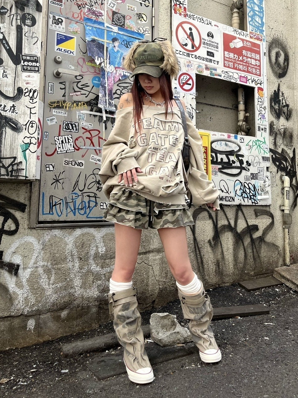 受注制【Never mind the XU】damage off shoulder sweat (2color)