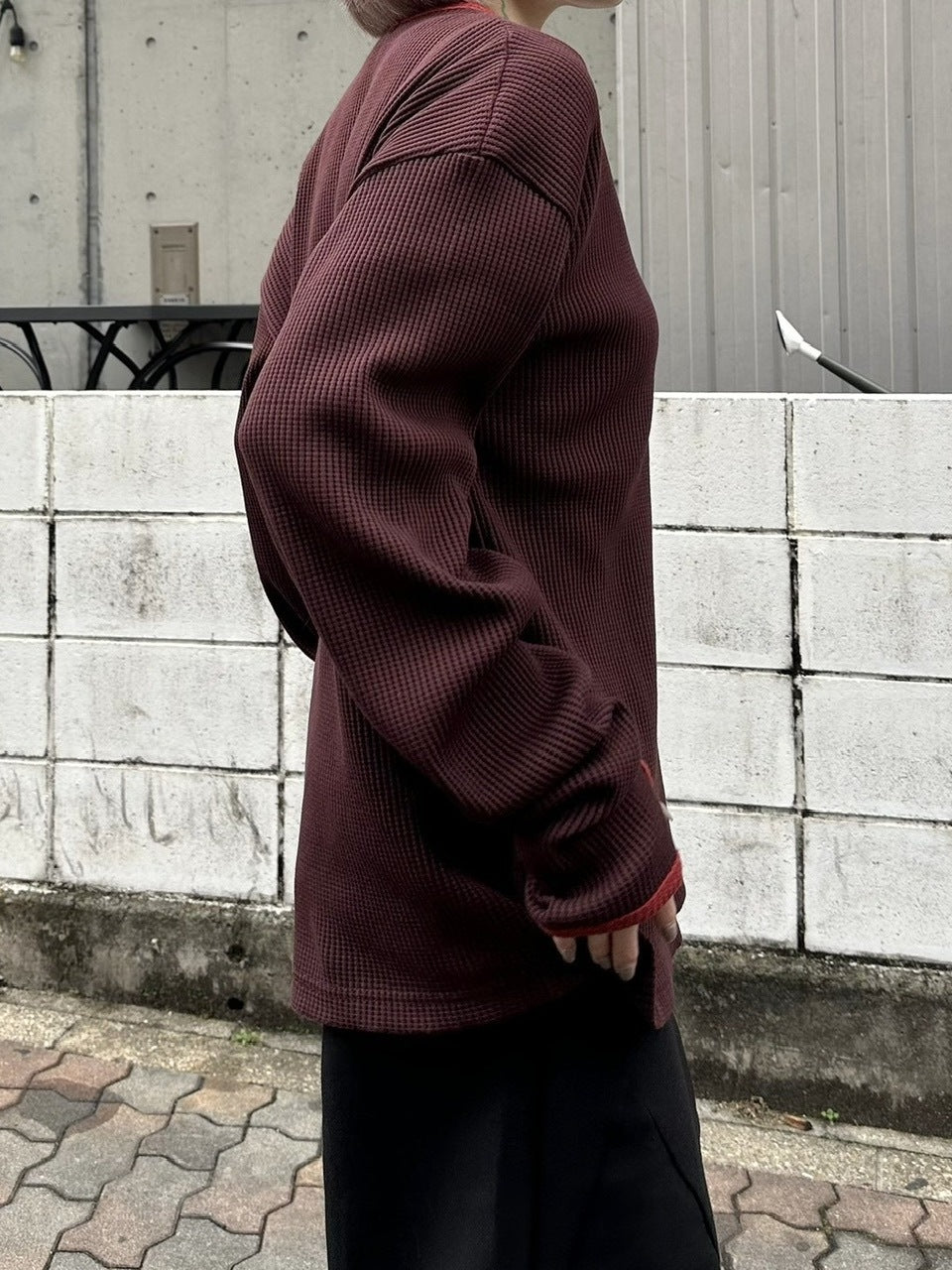 受注制【youll】henry neck waffle long tee (2color)