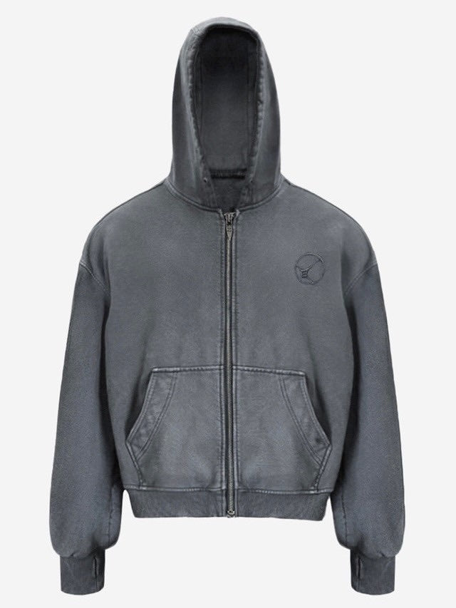 【BLR BLUER】Dyed Circle Logo Over-fit Hoodie Zip-up