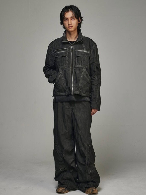 【BLR BLUER】DYED MULTI-POCKET NYLON PARACHUTE PANTS