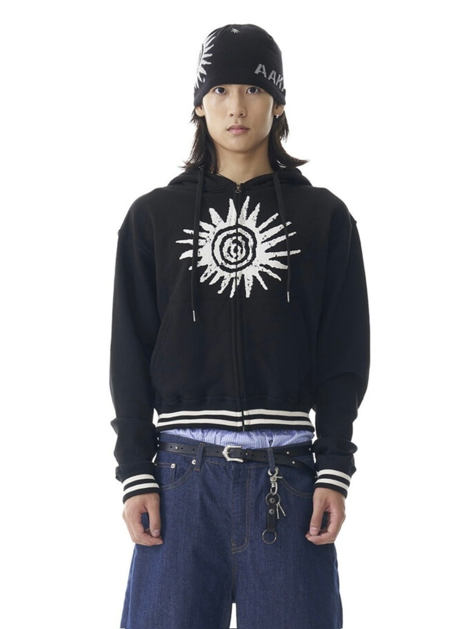 【AAKAM】Cracked Sun Zip-Up Hoodie