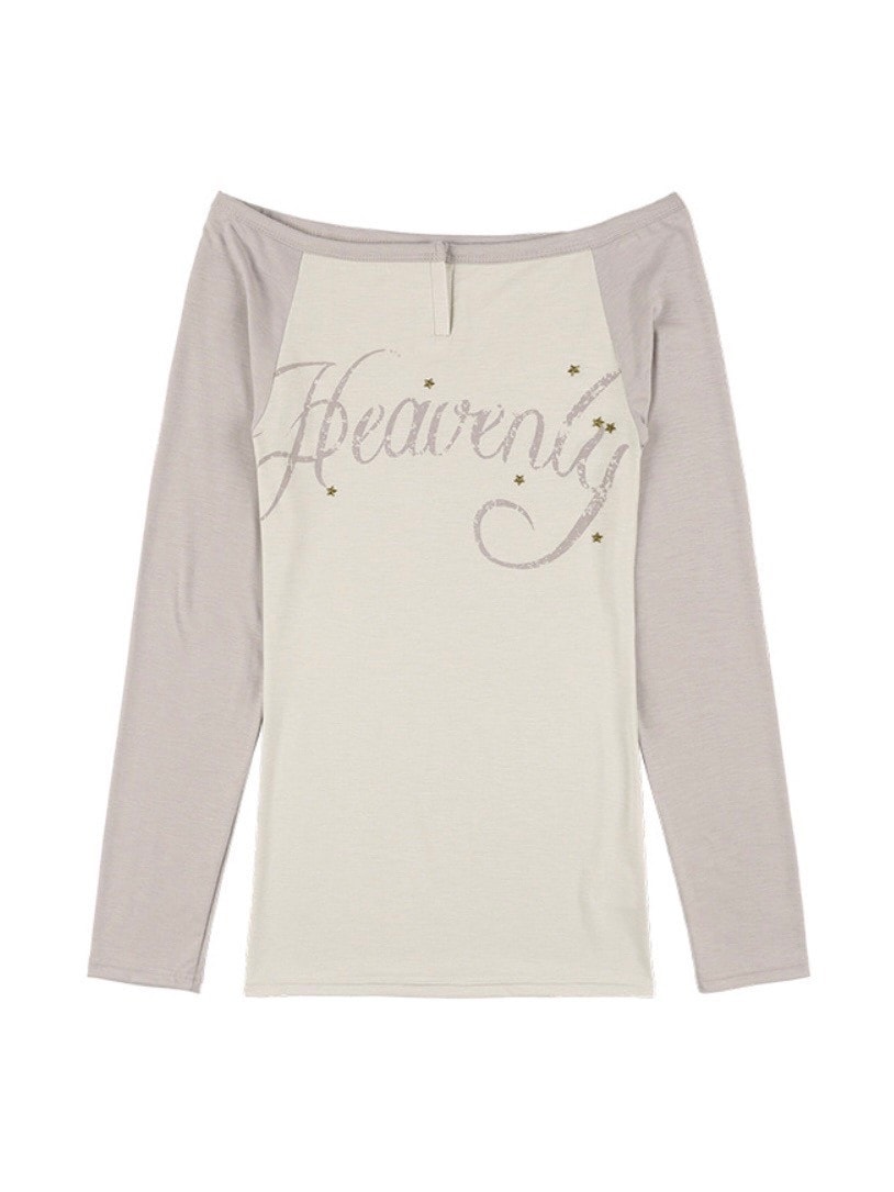 【FANCY CLUB】HEAVENLY OFF-SHOULDER LONG SLEEVE / 【ファンシークラブ】オフショルダーレタリングプリント長袖Tシャツ