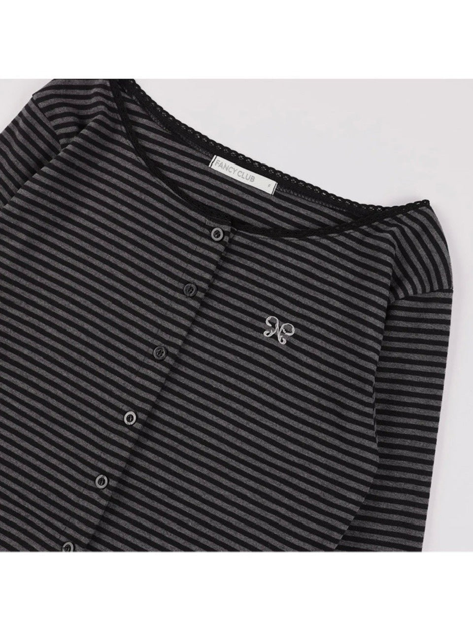 【FANCY CLUB】LACE STRIPE BASIC CARDIGAN