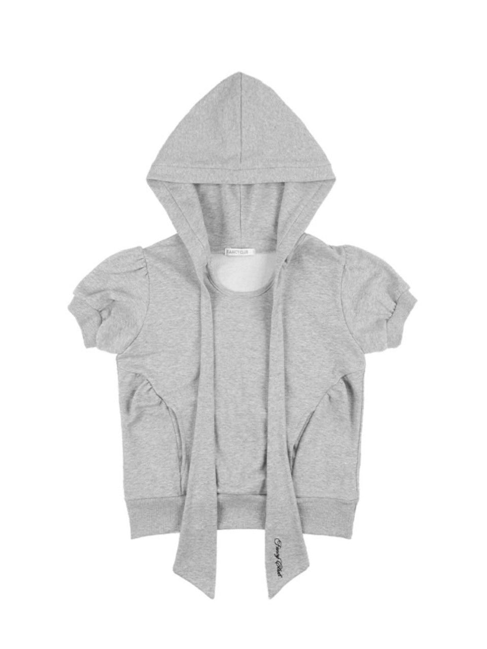 【FANCY CLUB】PUFF ROUND SCARF HOODIE / 【ファンシークラブ】パフスリーブラウンドネックスカーフショートパーカー