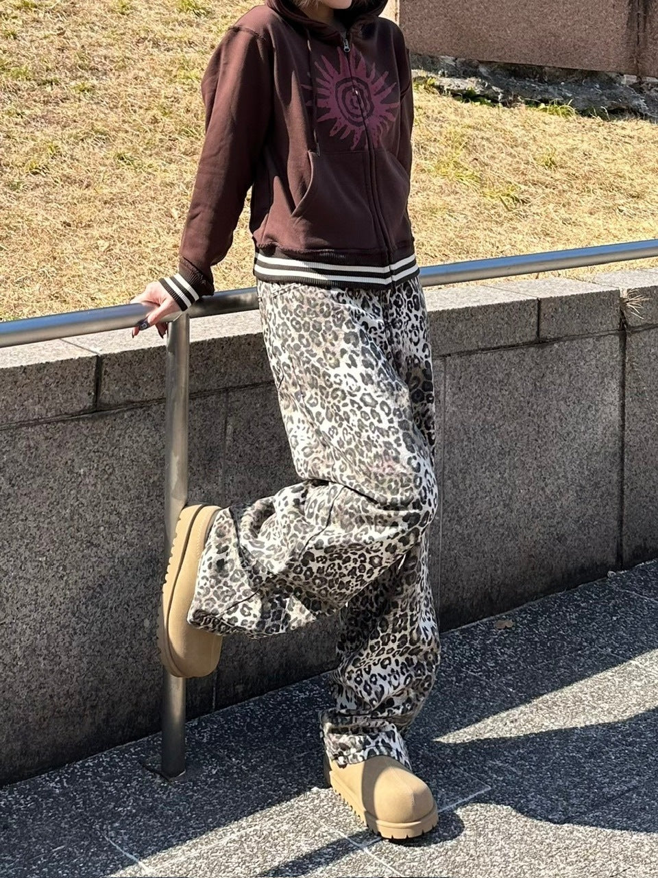 受注制【Chikashitsu +】leopard wide cotton pants (2color) / 【チカシツプラス】レオパードコットンワイドパンツデニムパンツ