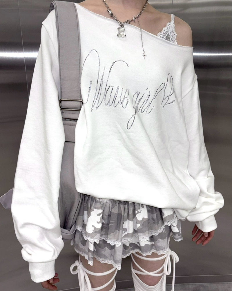 受注制【nmtc +】one shoulder beads sweat shirts (3color)