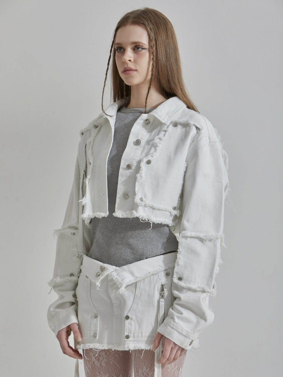 【GATELESS】FRINGE CROPPED DENIM JACKET