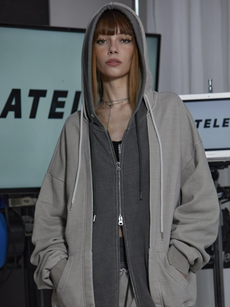 【GATELESS】VINTAGE LAYERED ZIP-UP HOODIE