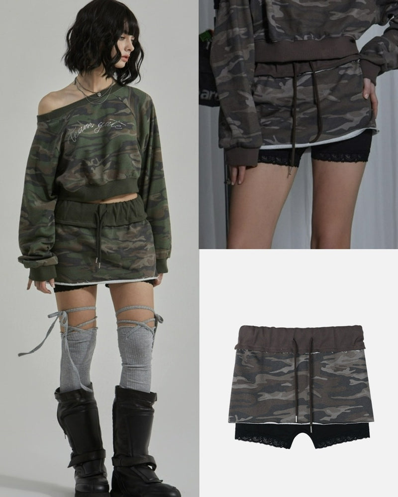 【GATELESS】CAMOUFLAGE MINI SKIRT PANTS