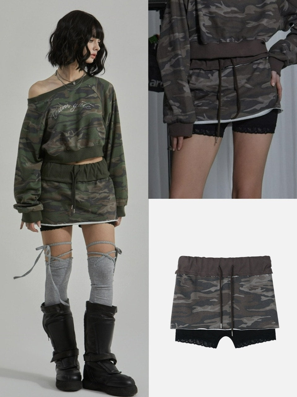 【GATELESS】CAMOUFLAGE MINI SKIRT PANTS