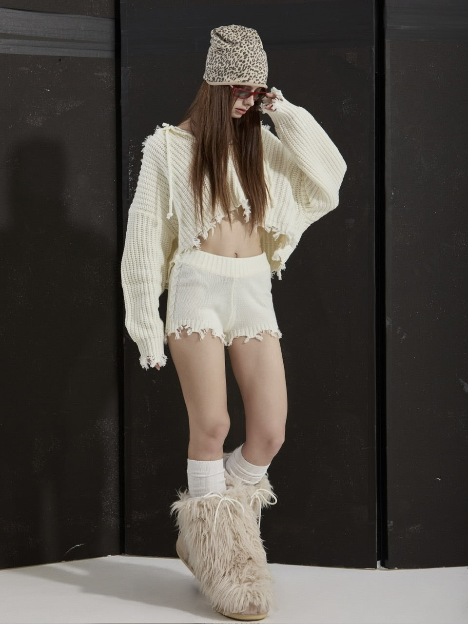 【GATELESS】RIB KNIT ZIP-UP HOODIE