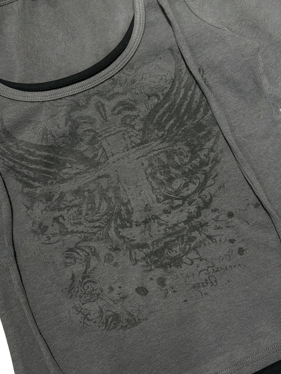 【Never mind the XU】tie set cross wing long sleeve tee (3color) / 【ネバーマインドザエックスユー】ネクタイセットクロスウィングプリント長袖Tシャツ