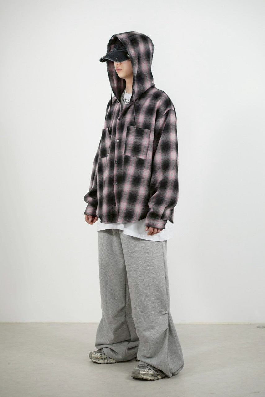 受注制【Chikashitsu +】tartan check hooded shirt (3color) / 【チカシツプラス】タータンチェックフード付き長袖シャツ