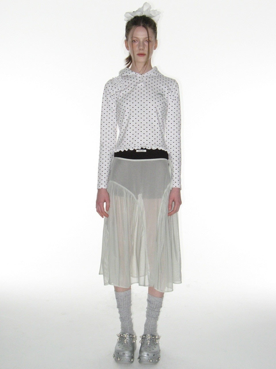 【CRANK】DOT FRILL HOODIE / 【クランク】ドットフリルフード付き長袖Tシャツ