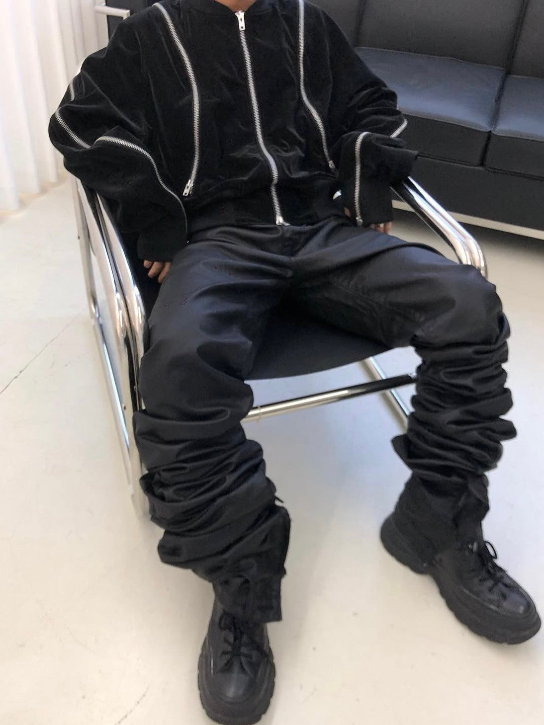 SURGERY】surgery long length double jeans (coated black