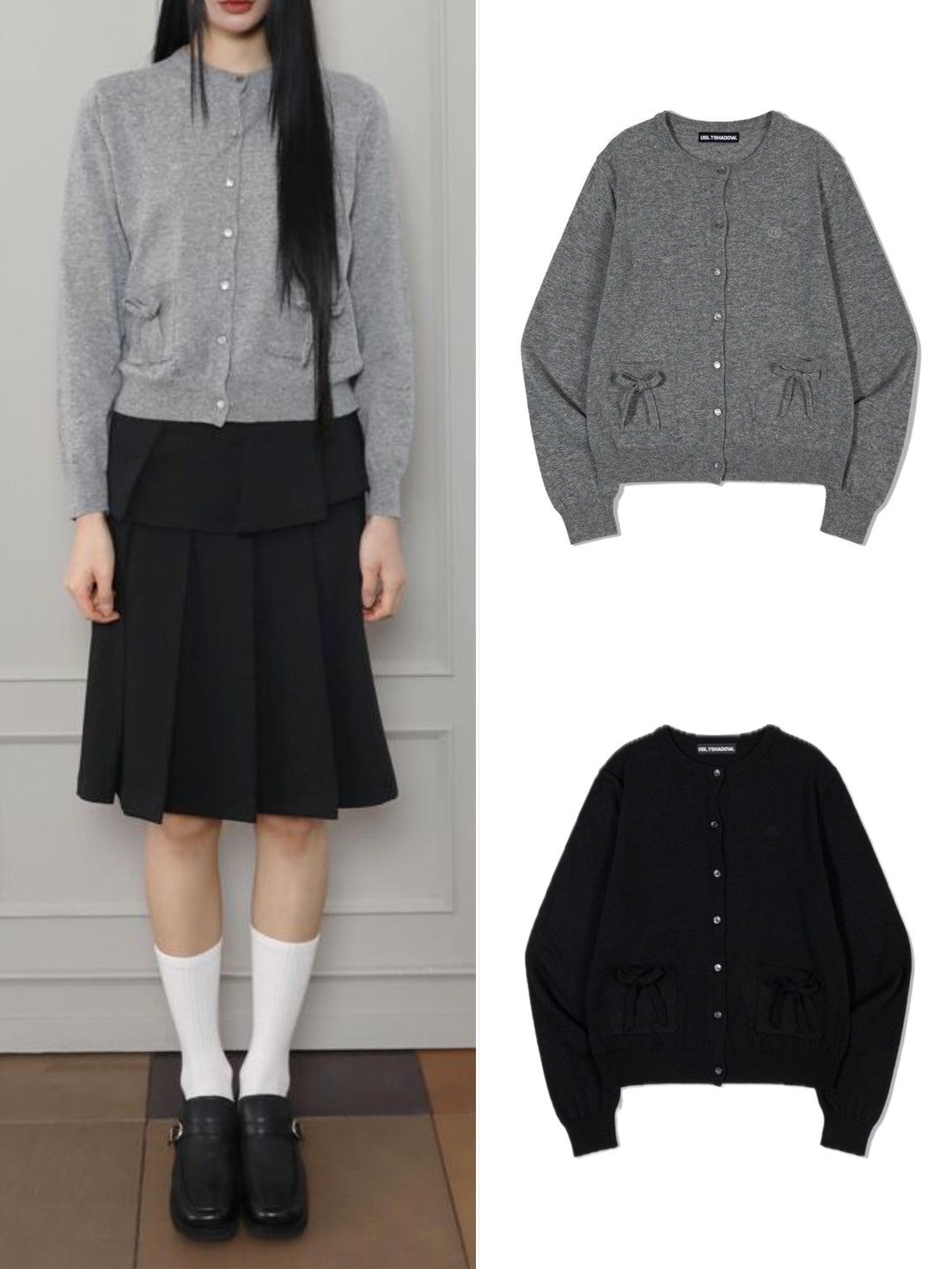 【Uglyshadow】KNIT RIBBON CARDIGAN