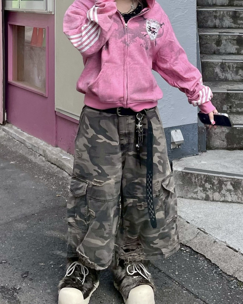 【Never mind the XU】camouflage damage half pants (2color) / 【ネバーマインドザエックスユー】カモフラージュダメージデニムハーフパンツ