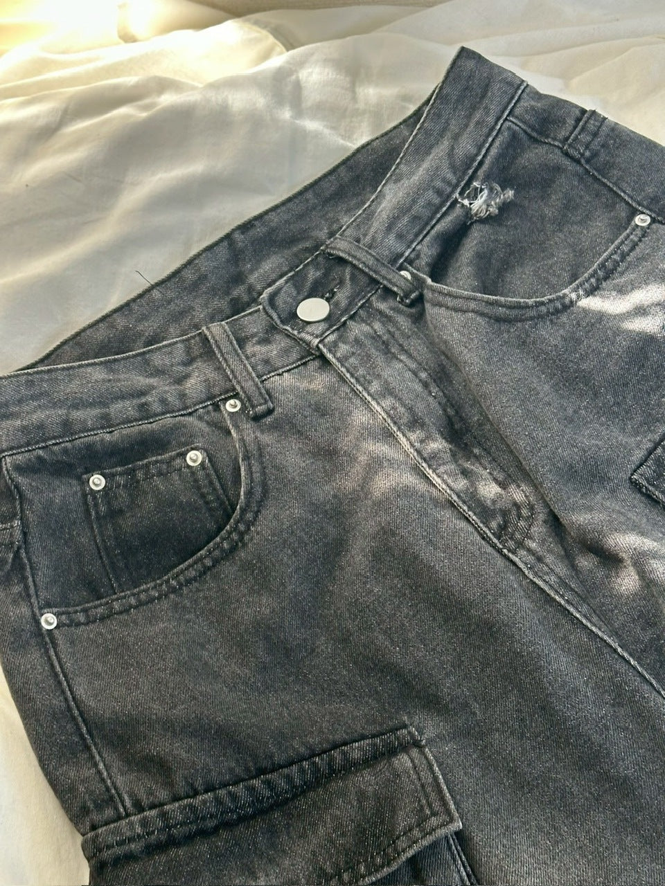 国際配送【LUV CODE】damage denim cargo pants