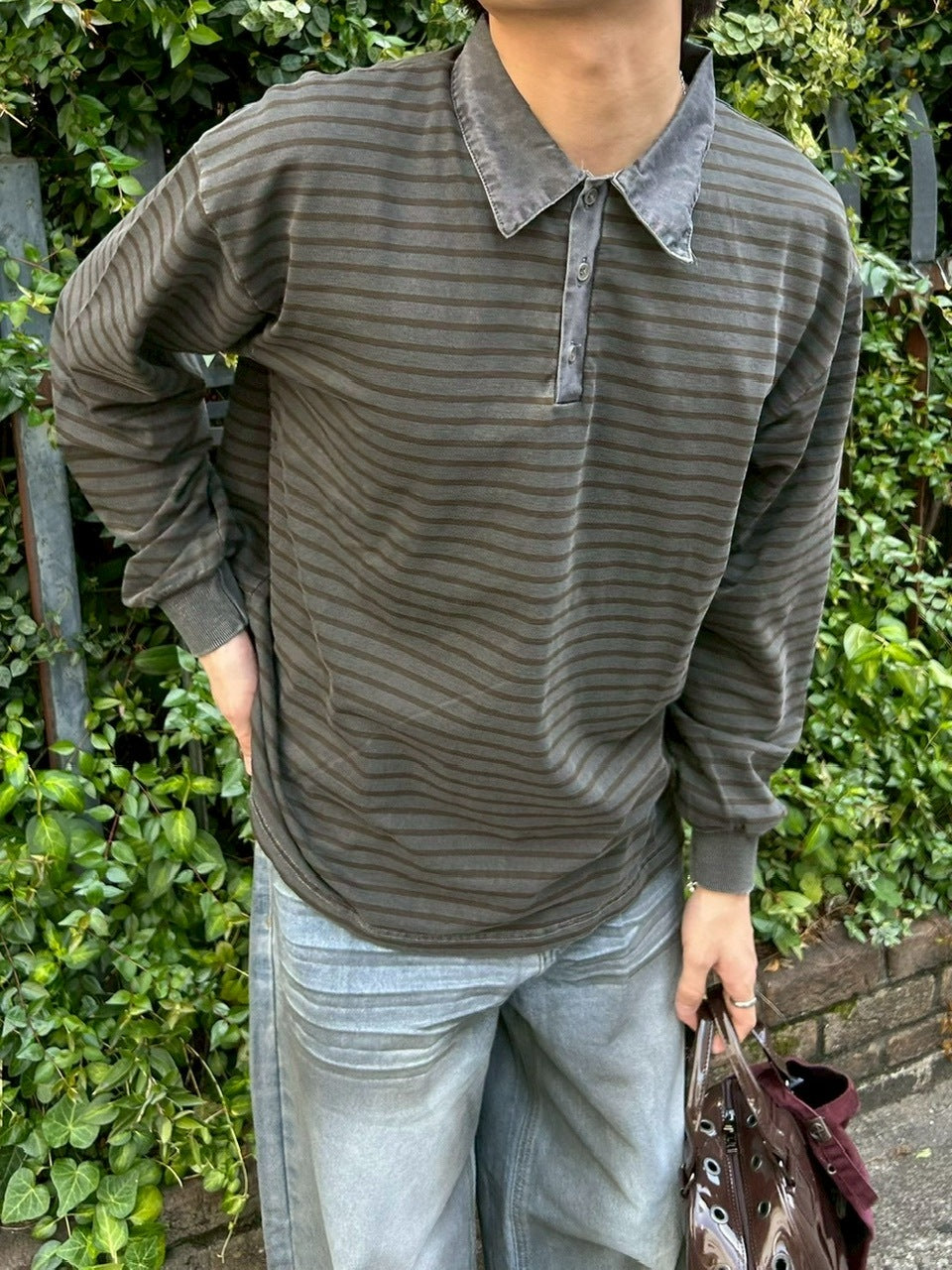 受注制【youll】pigment border polo long tee (2color)