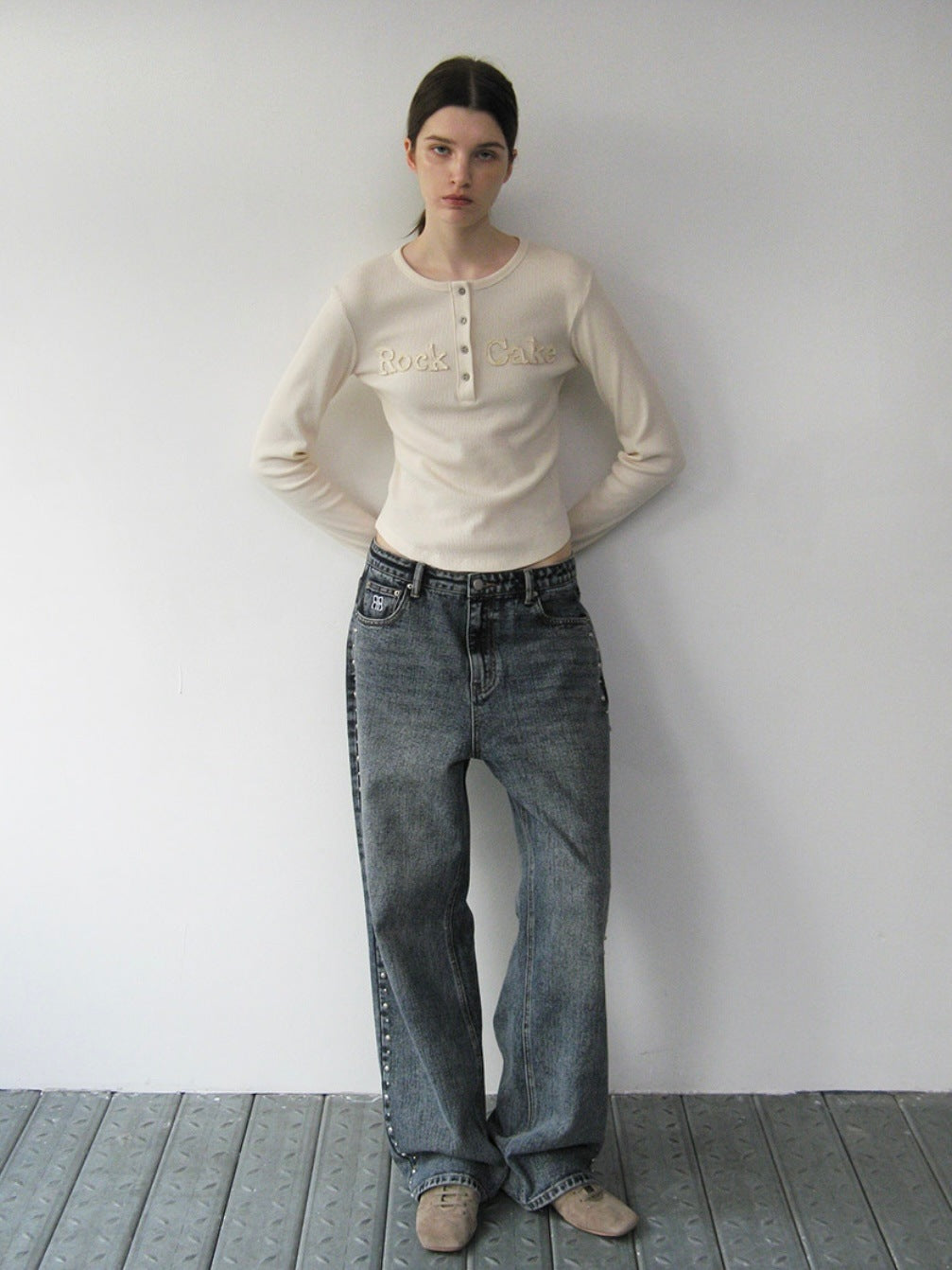 【ROCK CAKE】Studded Line Point Jeans