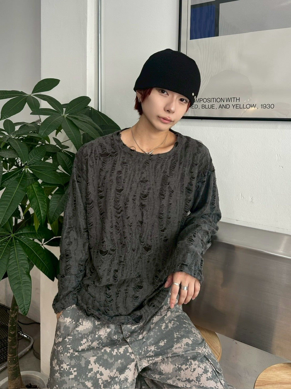 国際配送【LUV CODE】damage long sleeve tee (3color)