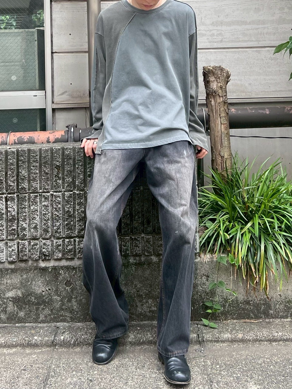 受注制【Chikashitsu +】switching waffle long sleeve (3color)