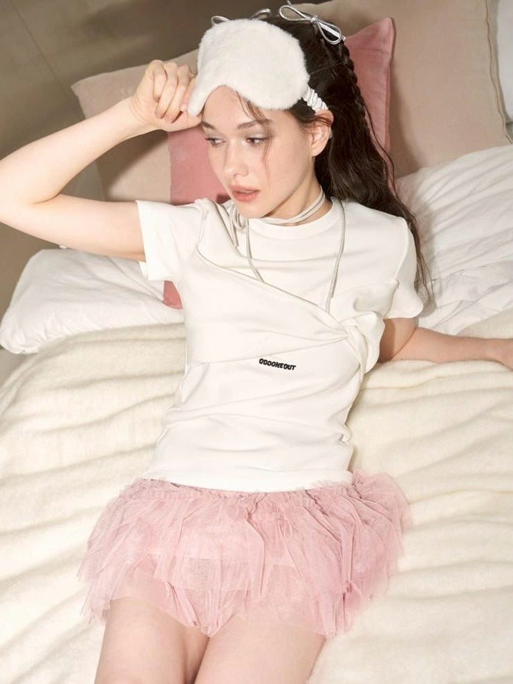 【ODDONEOUT】TUCKING MASH SKIRT / 【オッドワンアウト】タッキングメッシュフリルレーススカート