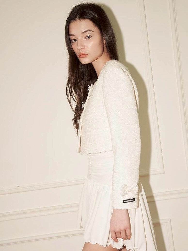 【ODDONEOUT】PEARL RIBBON TWEED JACKET / 【オッドワンアウト】パールリボンツイードジャケット