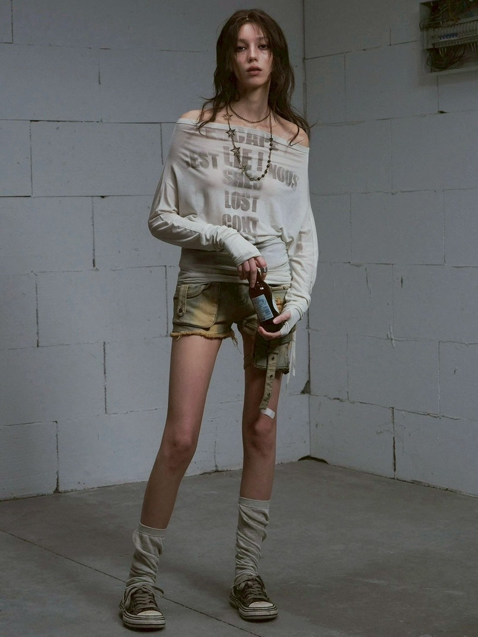 【Cest Nous】Blue-green faded denim shorts / 【セヌー】ウォッシングデニムショートパンツ