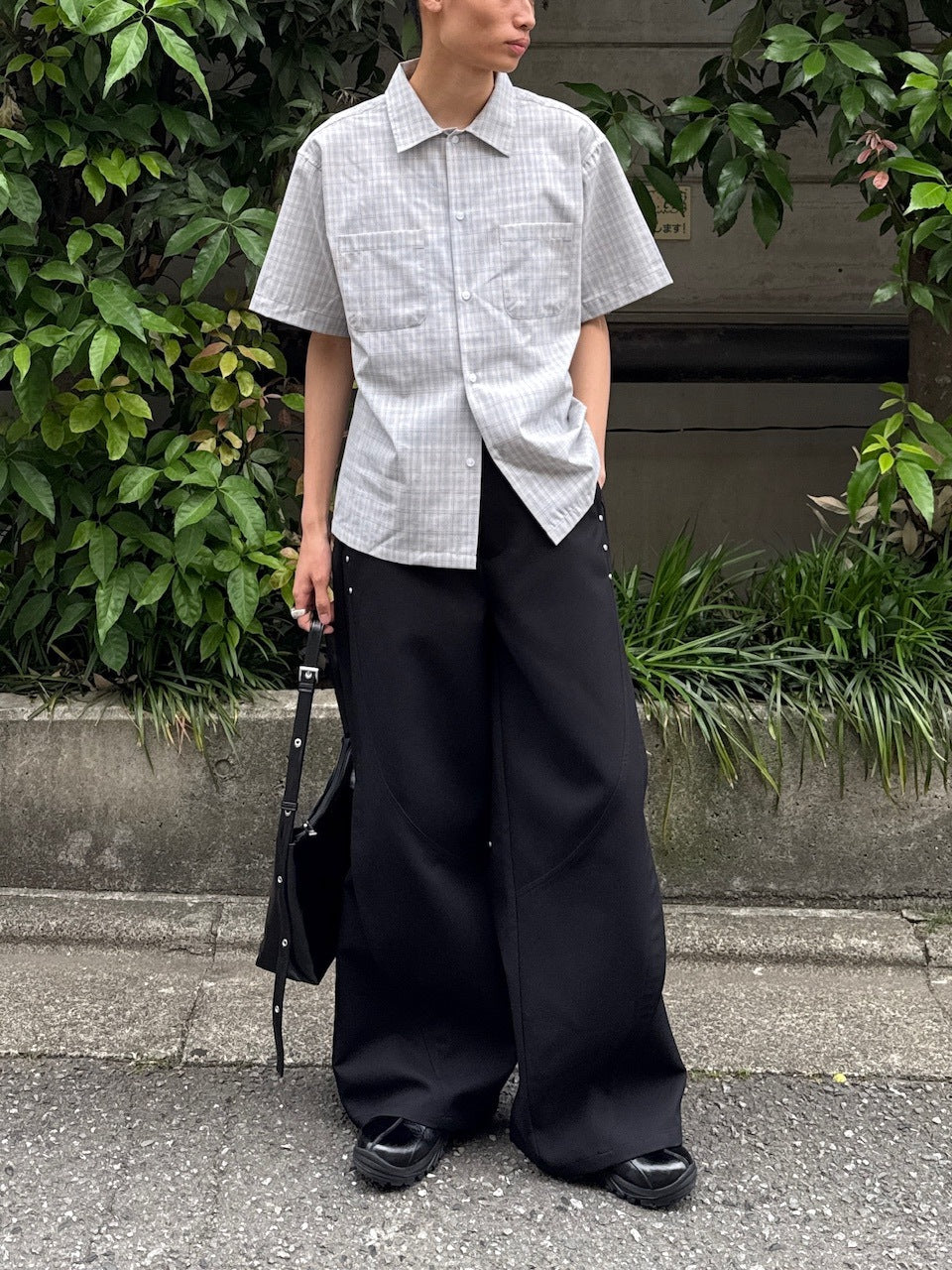 東京店WEB限定受注制【Chikashitsu +】Open collar check shirt (2color)