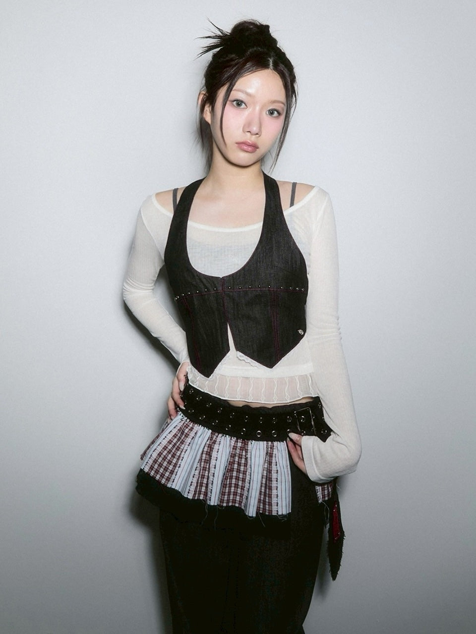 【CHERRYQUIRI】sheer layered unbal sleeve / 【チェリーキュリー】シアーレイヤードアンバランス長袖トップス