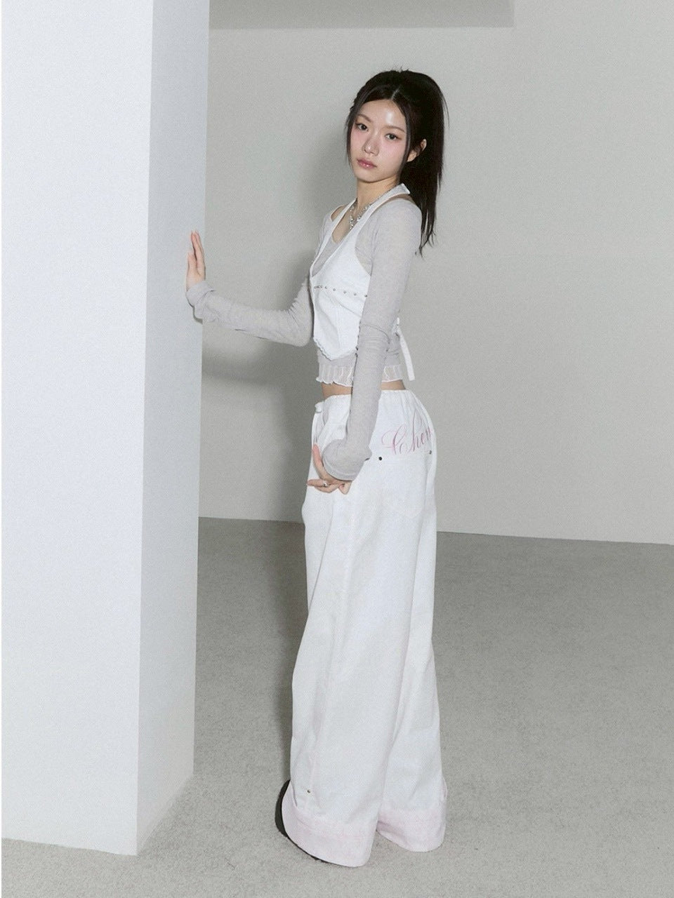 【CHERRYQUIRI】lace layered roll up denim / 【チェリーキュリー】レースレイヤードロールアップデニムパンツ