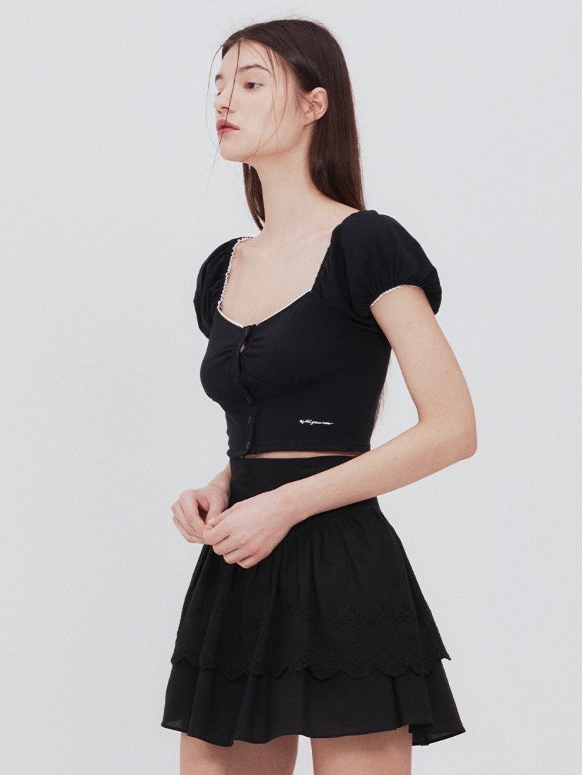 【NOTYOURROSE】Lace square t-shirt