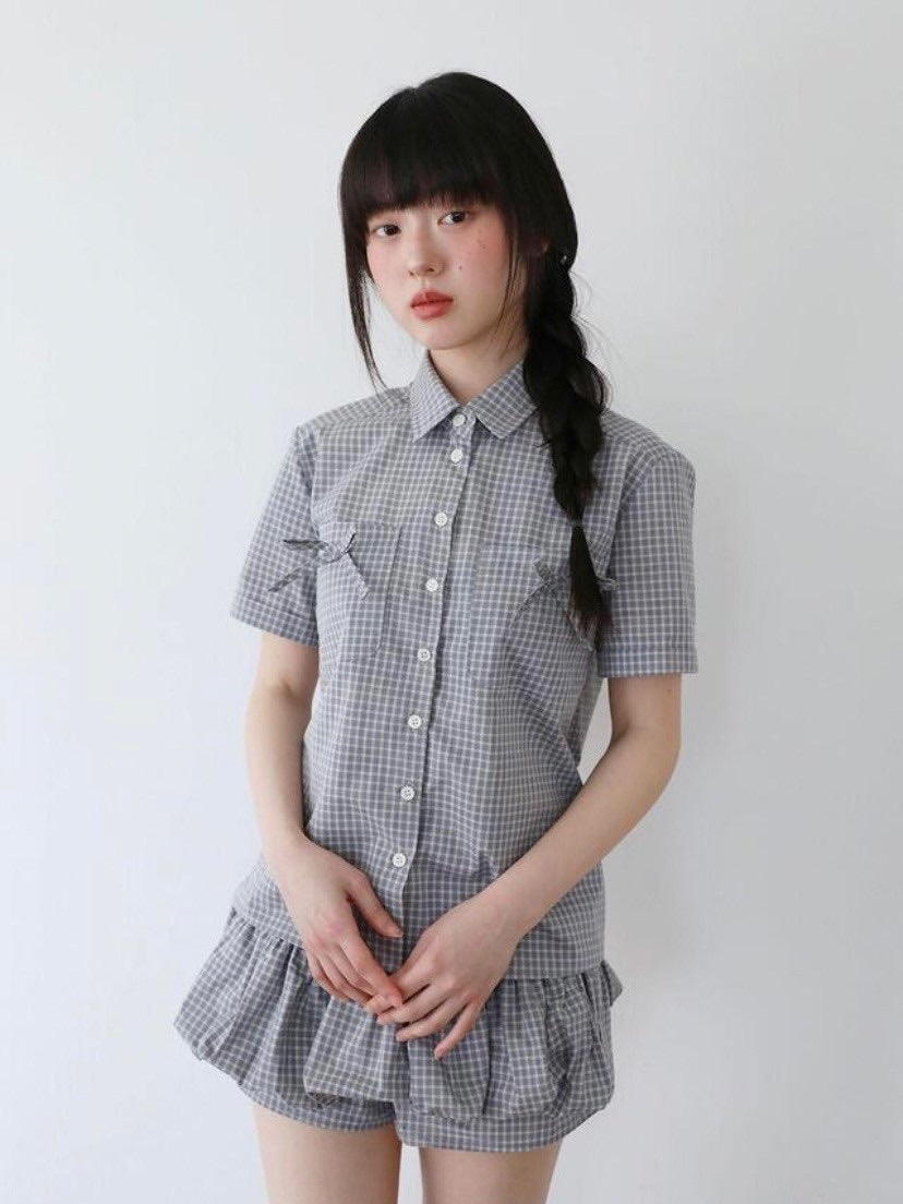 【Uglyshadow】CHECK RIBBON SHIRTS
