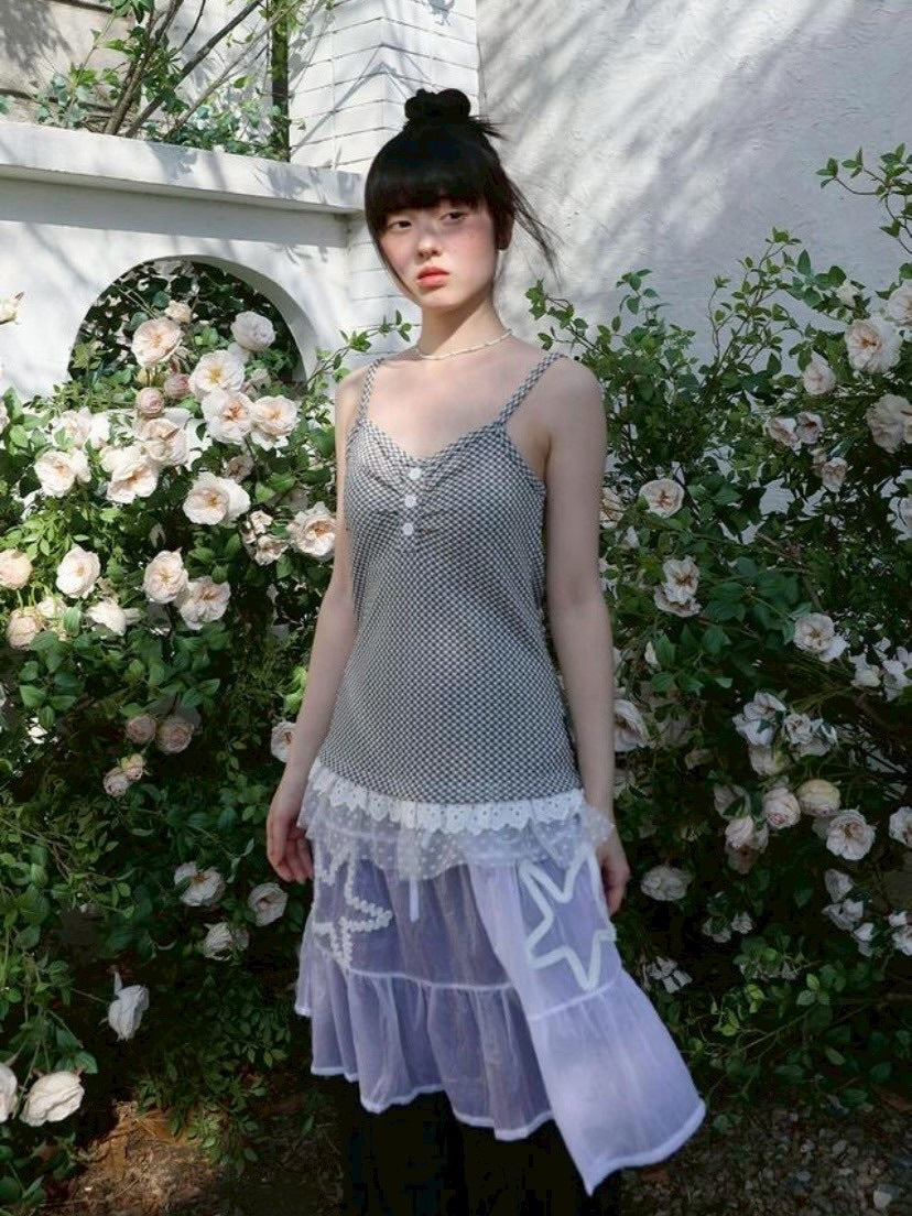 【Uglyshadow】CHECKERED LACE SLEEVELESS