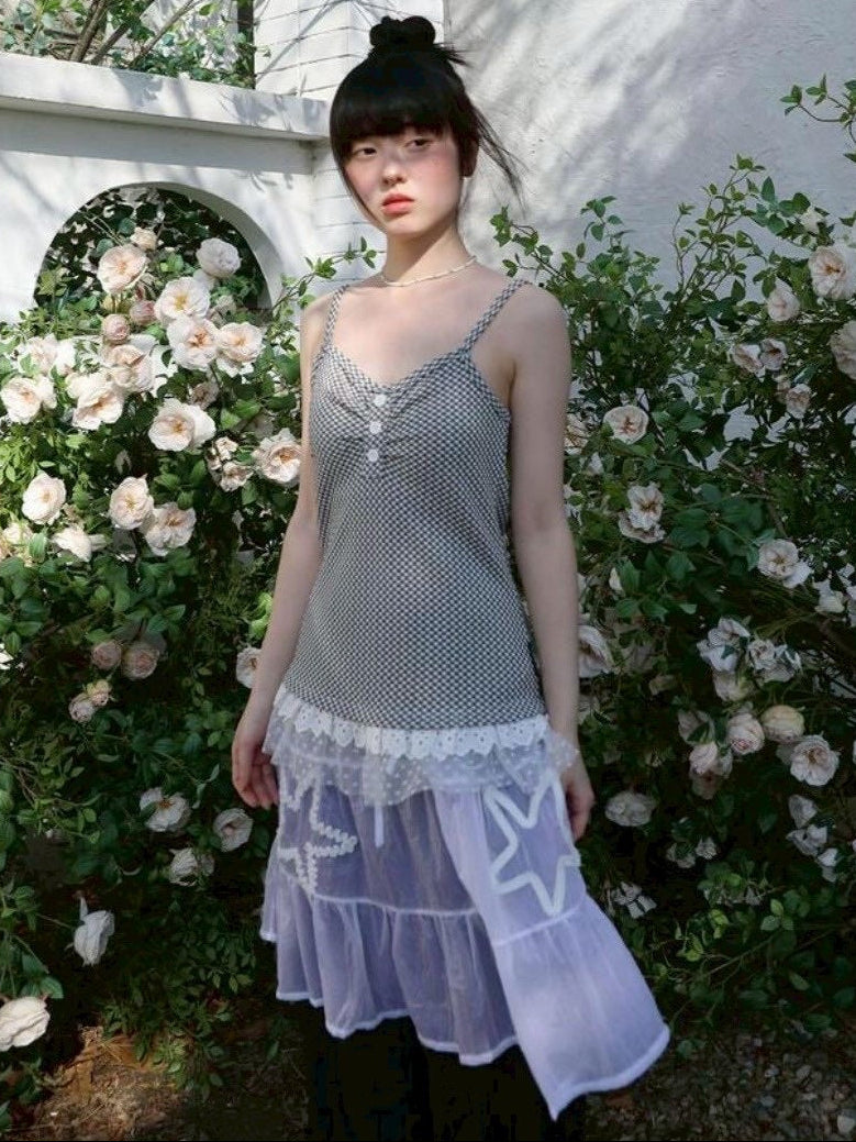 【Uglyshadow】CHECKERED LACE SLEEVELESS
