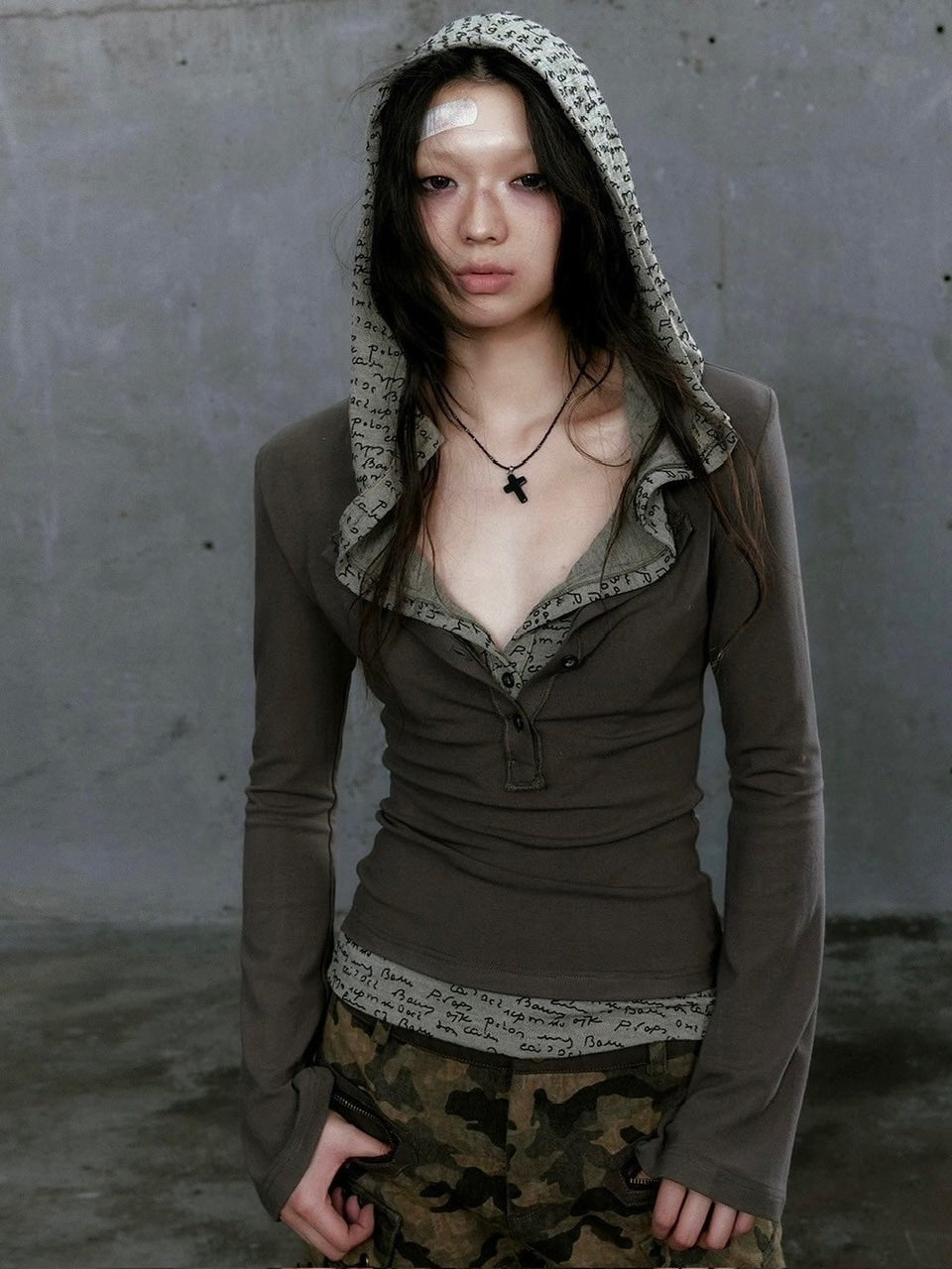 【Cest Nous】Two-in-One Hoodie / 【セヌー】レイヤードフード付き長袖トップス