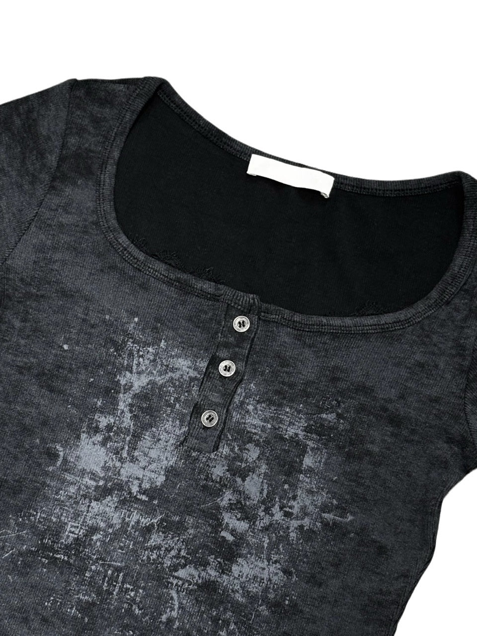 受注制【Never mind the XU】marble washed tee (3color) / 【ネバーマインド ザ エックスユー】マーブルウォッシュドヘンリーネックプリント半袖Tシャツ