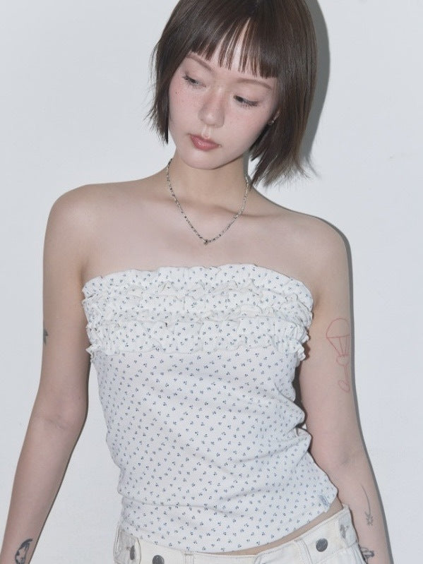 【FANCY CLUB】FLOWER FRILL TUBE TOP / 【ファンシークラブ】フラワーフリルチューブトップ