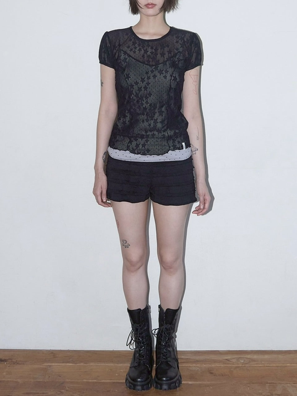 【FANCY CLUB】Wave Puff Lace Tee