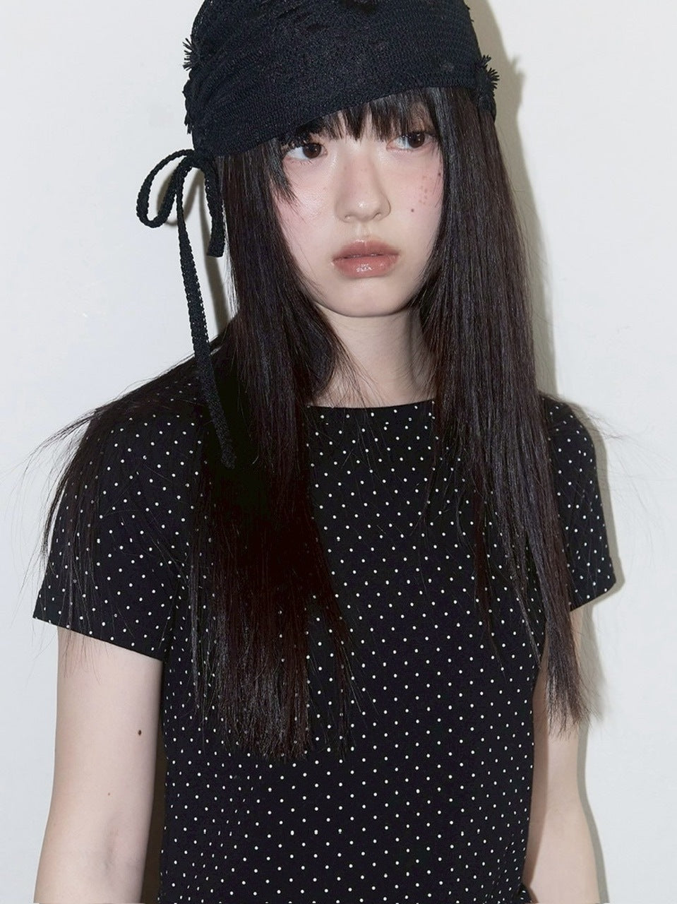 【FANCY CLUB】Lace Ribbon Shirring Beanie / 【ファンシークラブ】レースリボンシャーリングニット帽子