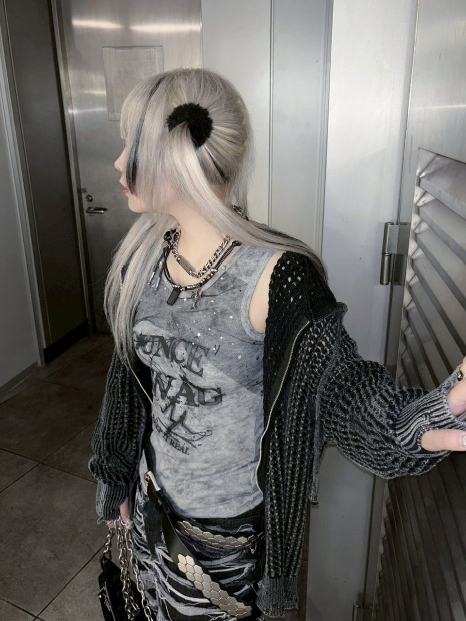 受注制【Never mind the XU】tie-dye paint studs sleeveless (2color