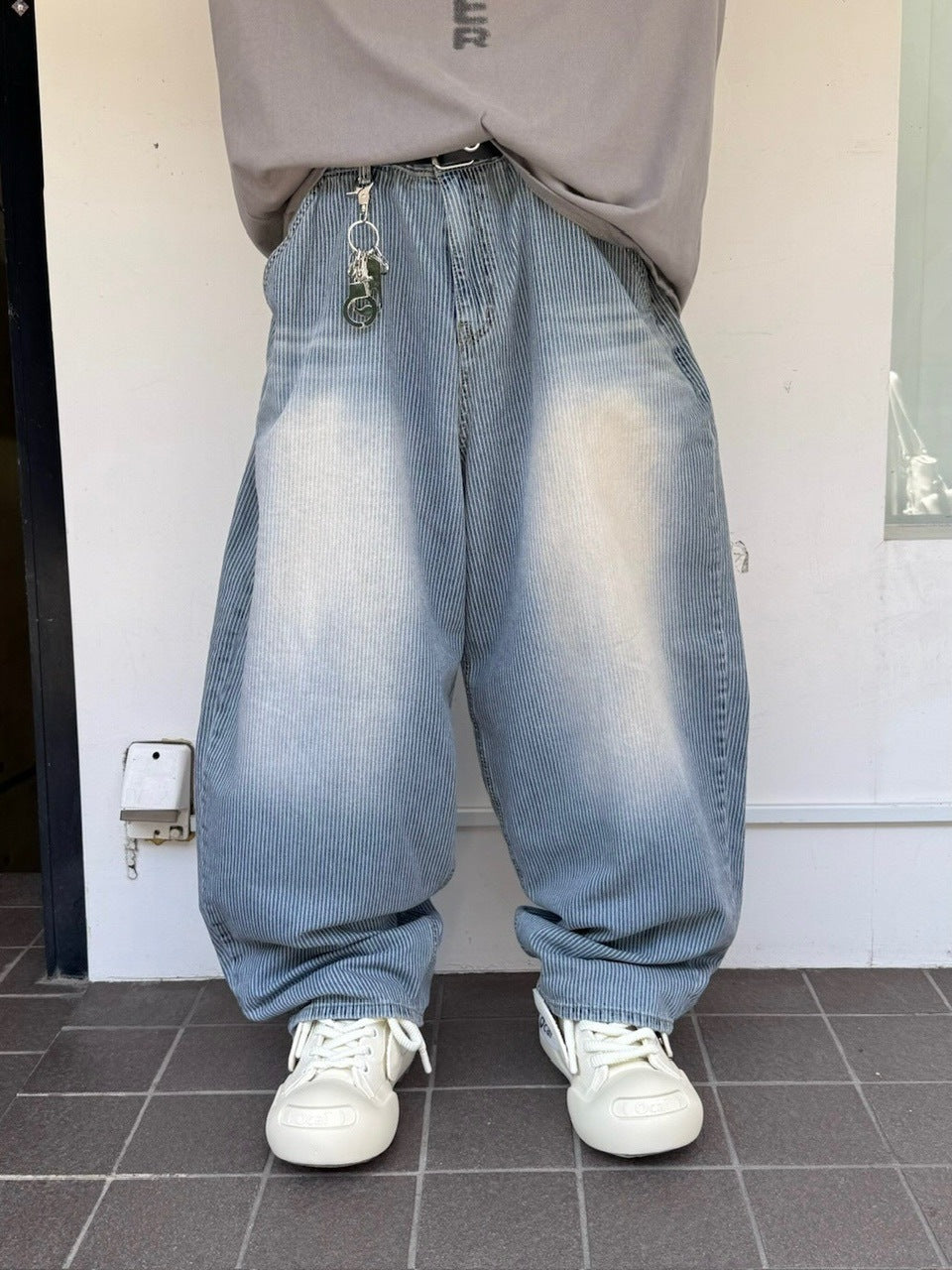 受注制【nmtc +】stripe wash wide denim pants (2color) / 【エヌエムティーシープラス】ストライプボーダーウォッシュワイドデニムパンツ